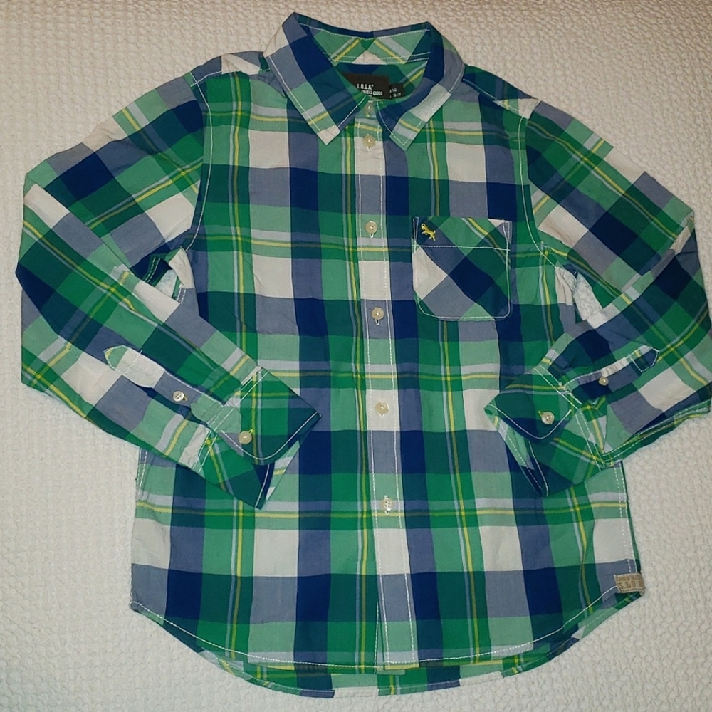 LOGG by H&M 10-11Y plaid button down. Like new